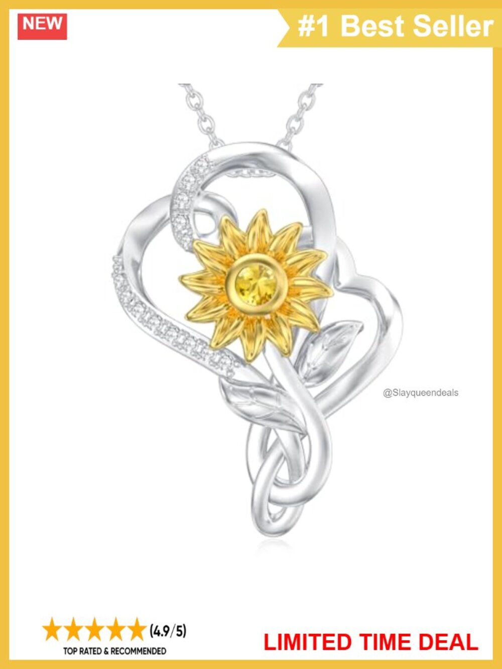 925 Sterling Silver Sunflower Pendant Necklace with Natural Citrine